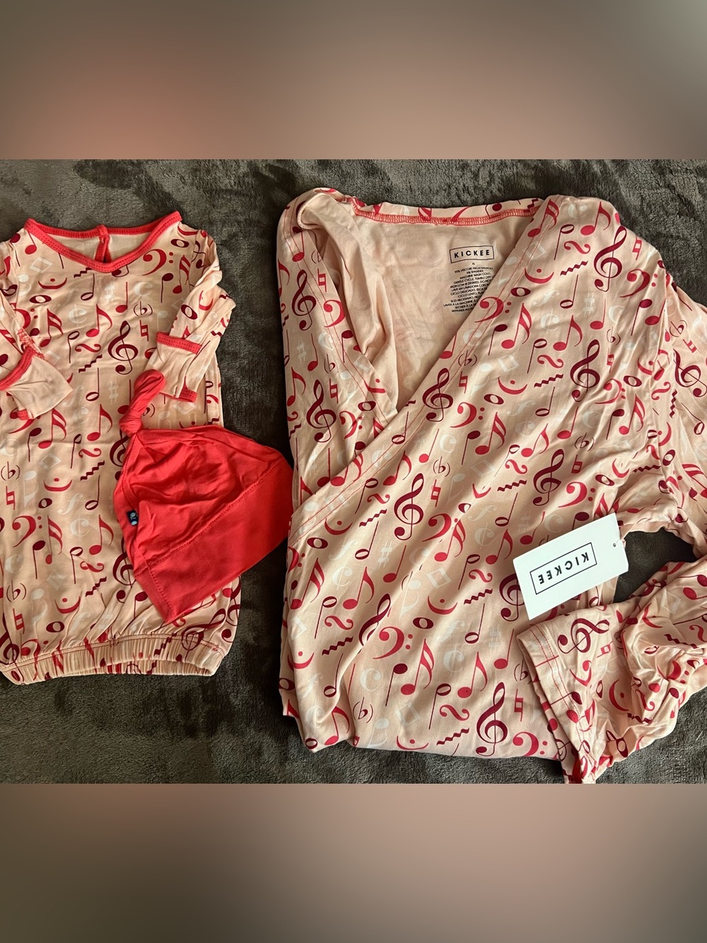 New Kickee Pants Matching Music XL Mommy Nursing Robe & Baby Newborn Gown Set